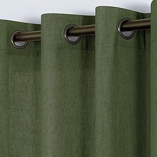 KOUFALL Dark Olive Green Curtains for Living Room 84 Inches Long,Sheer Grommet Linen Vintage