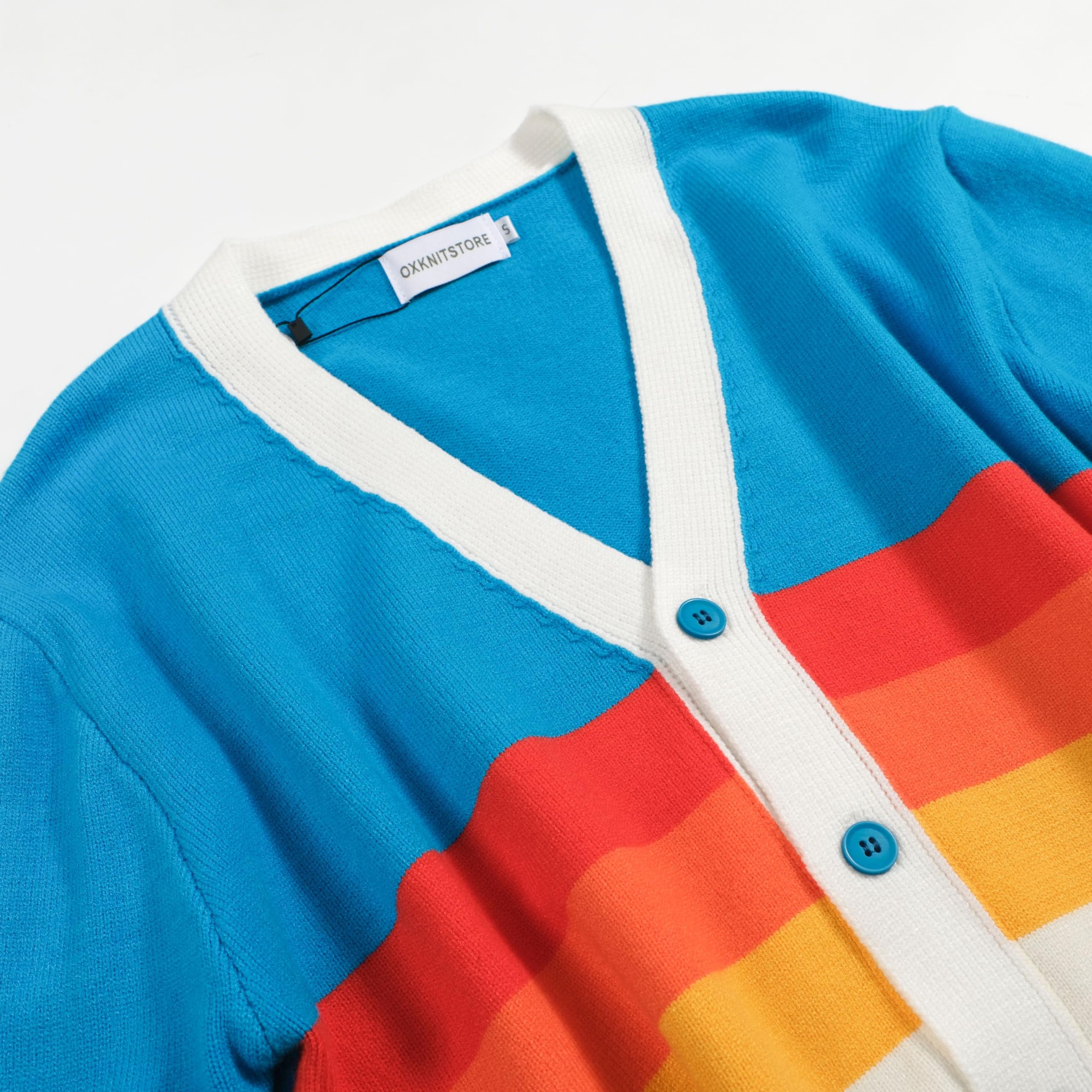 OXKNIT Herren Strickjacke Pullover mit V-Ausschnitt und Knöpfen, 1960er Retro Style Blau Stricken Langarmshirts Mantel