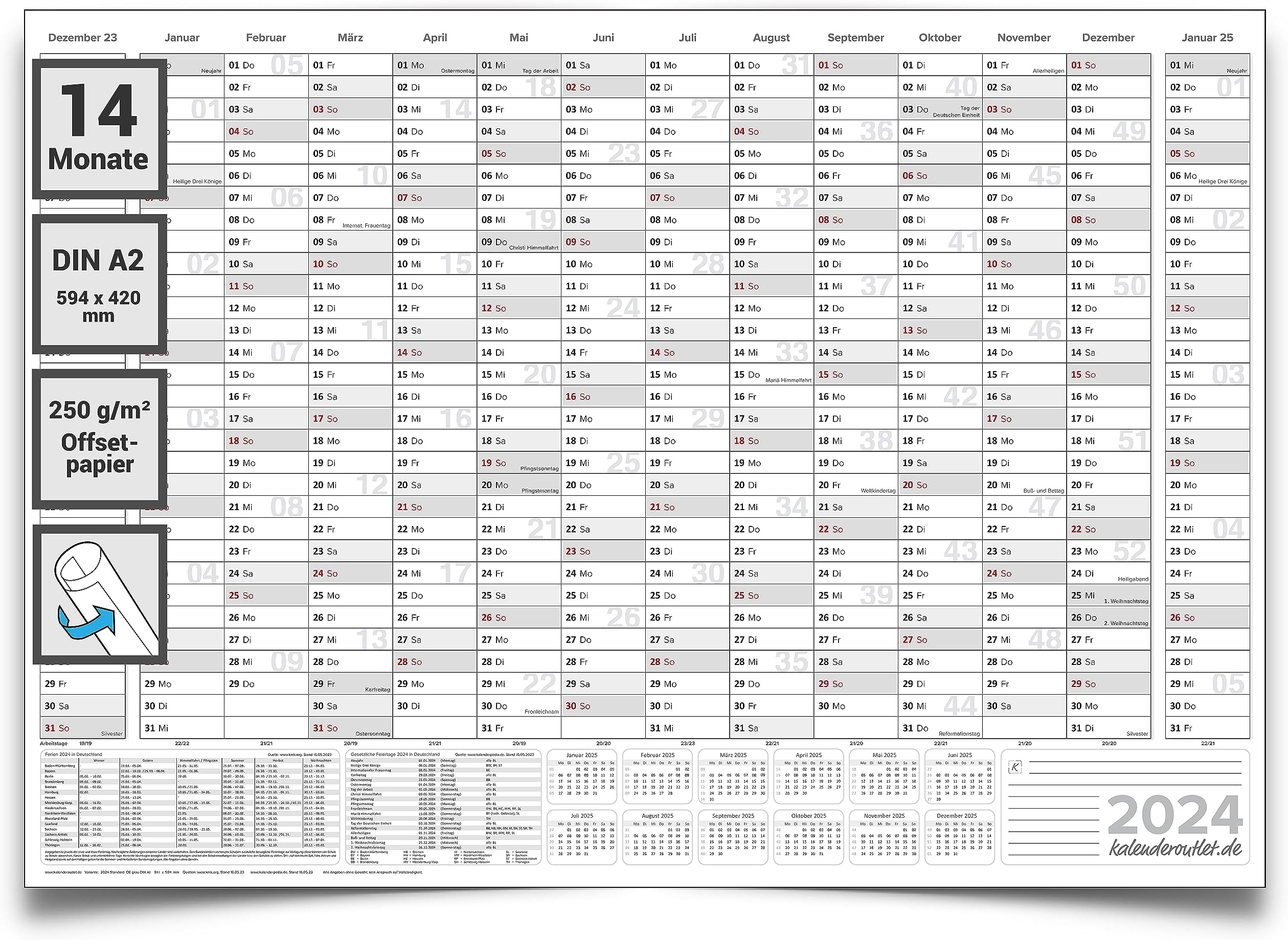 Kalenderoutlet DIN A2 Wandkalender 2026 - Abwischbarer Jahresplaner Für Büro & Zuhause