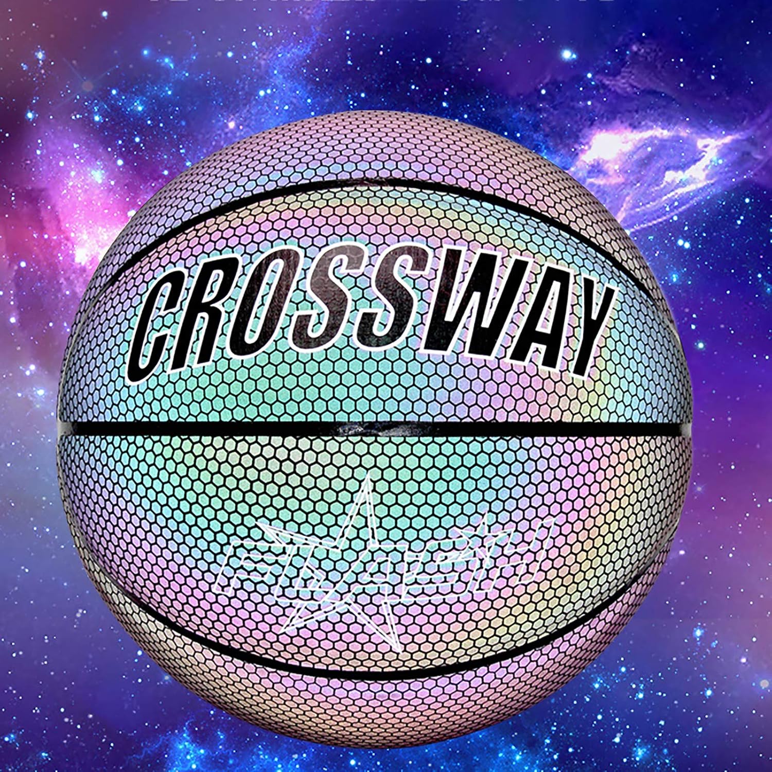ALLOMN Luminous Basketball, Bright Reflective Night Game Street PU Glowing Basketball NO.7, Glow in The Dark Basketball with Ball Bag, Inflator, Net Bag, Ball Needles Boy Sports Gift