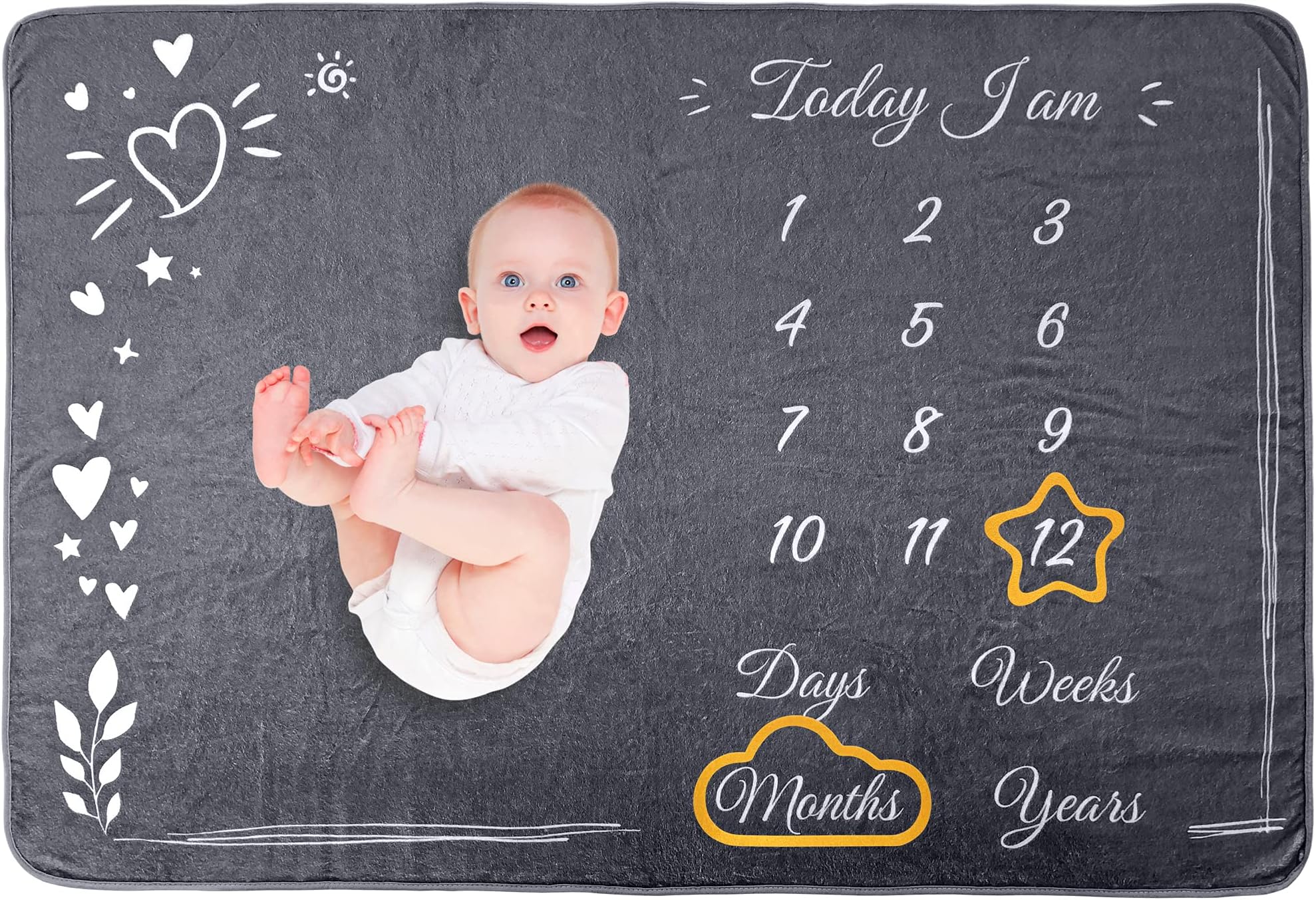 Grey Baby Monthly Milestone Blanket Boy, Girl.Extra Large Baby Milestone Blanket Baby Gifts, Nursery Decor Baby Shower. Newborn Baby Month Blanket. Baby Growth Chart Blanket