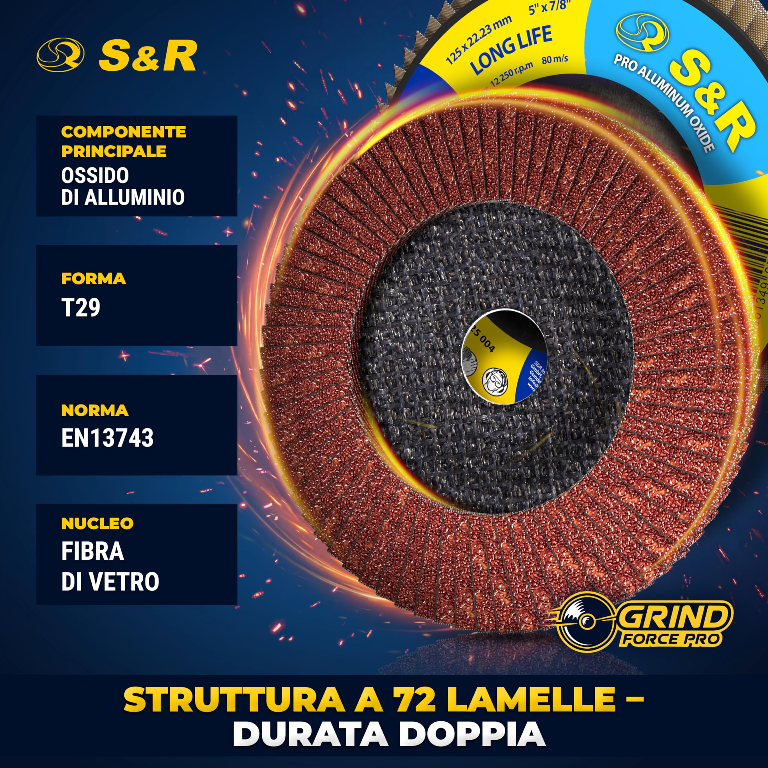 S&R 10 Dischi Lamellari 125x22,23 mm. Disco Abrasivo 125mm Grana 40 per Smerigliatrice. Disco Lamellare 125 – Ossido di Alluminio T29, Grana P40