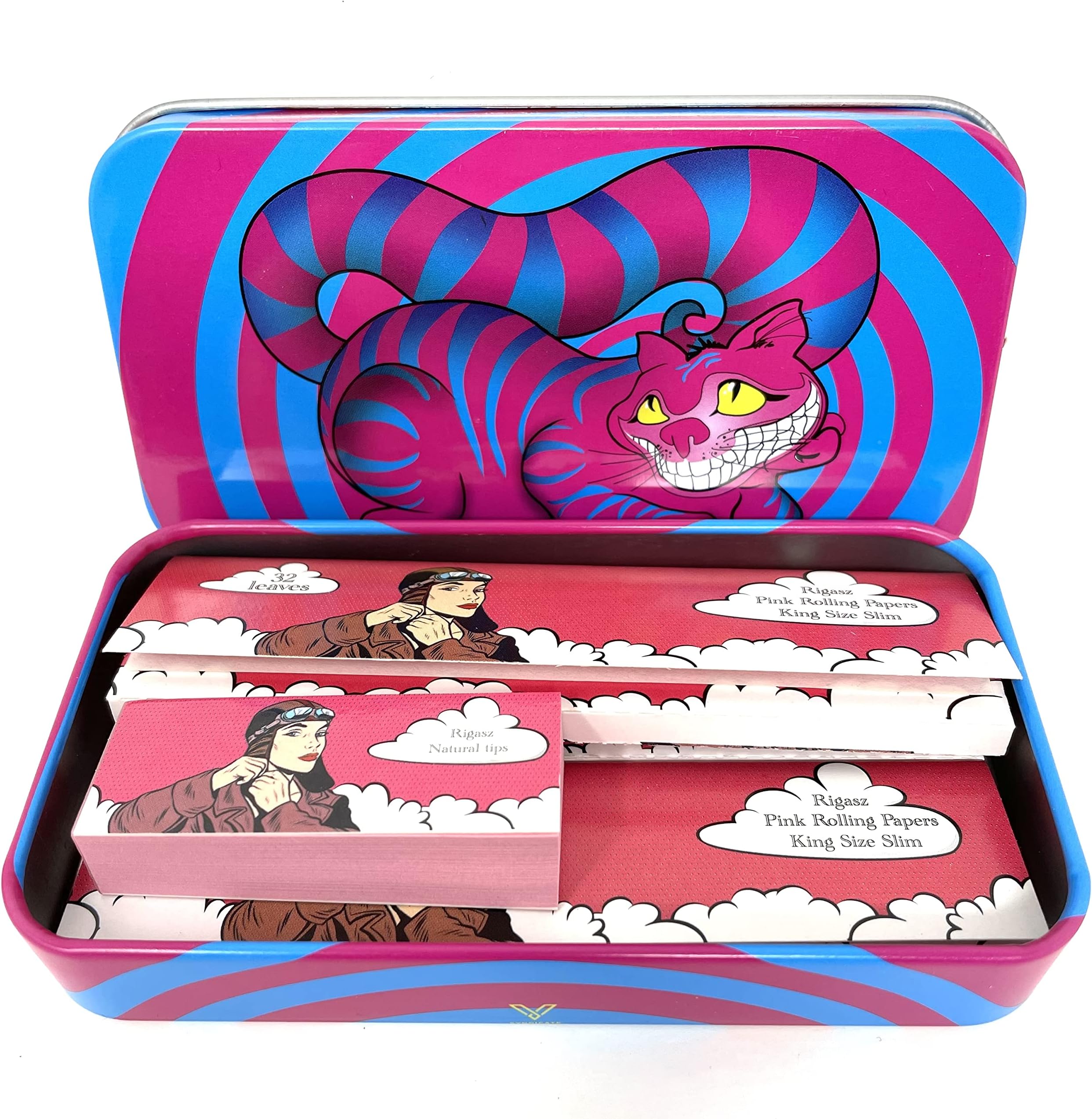 The SLIM Metal [Sesher Cat] Tin with King Size Rolling Papers and Tips