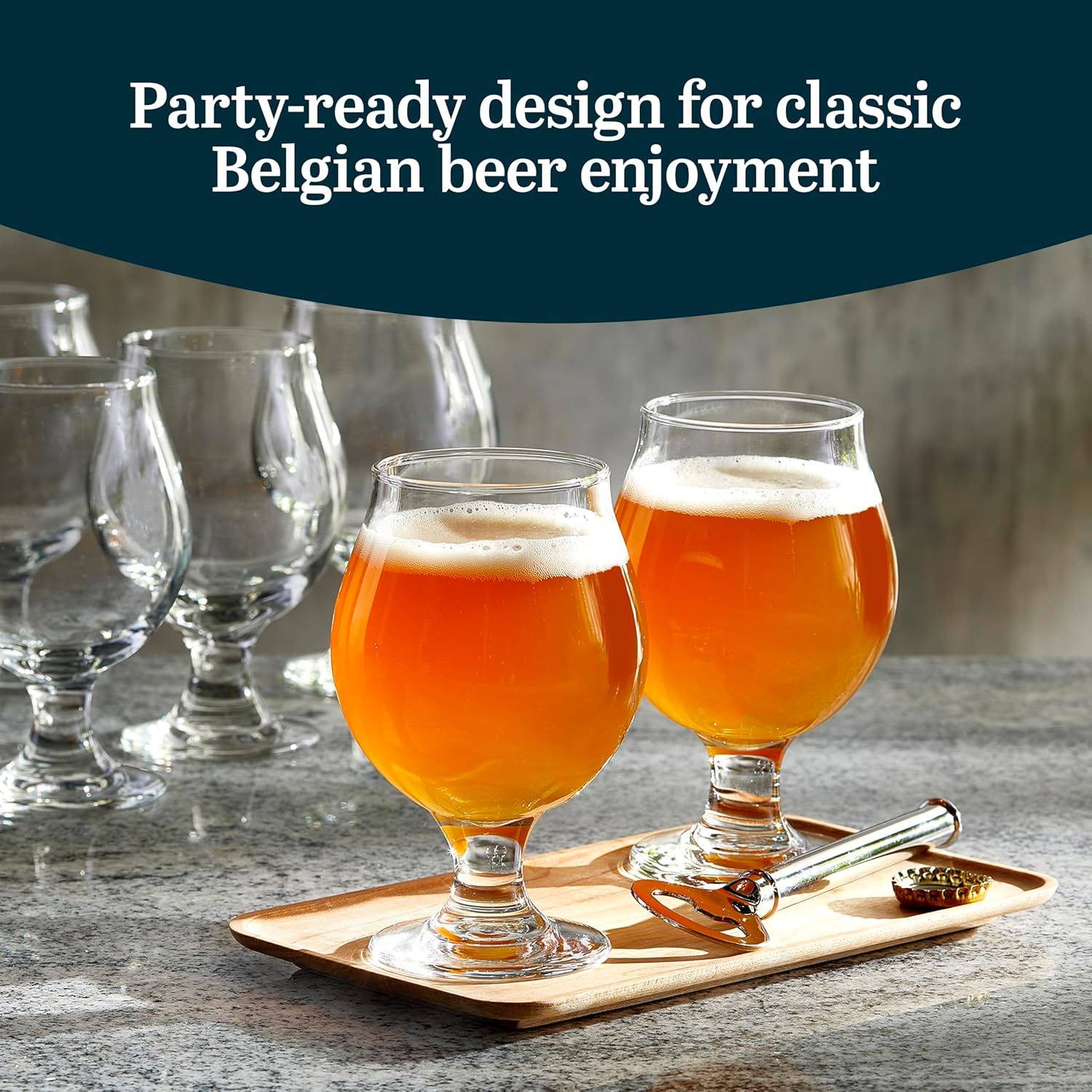 Libbey Entertaining Essentials Belgian Beer Glasses, 13 oz, Craft Beer Glasses Set of 6 for Belgian Ales, Unique Tulip Shape for Entertaining - Image 2