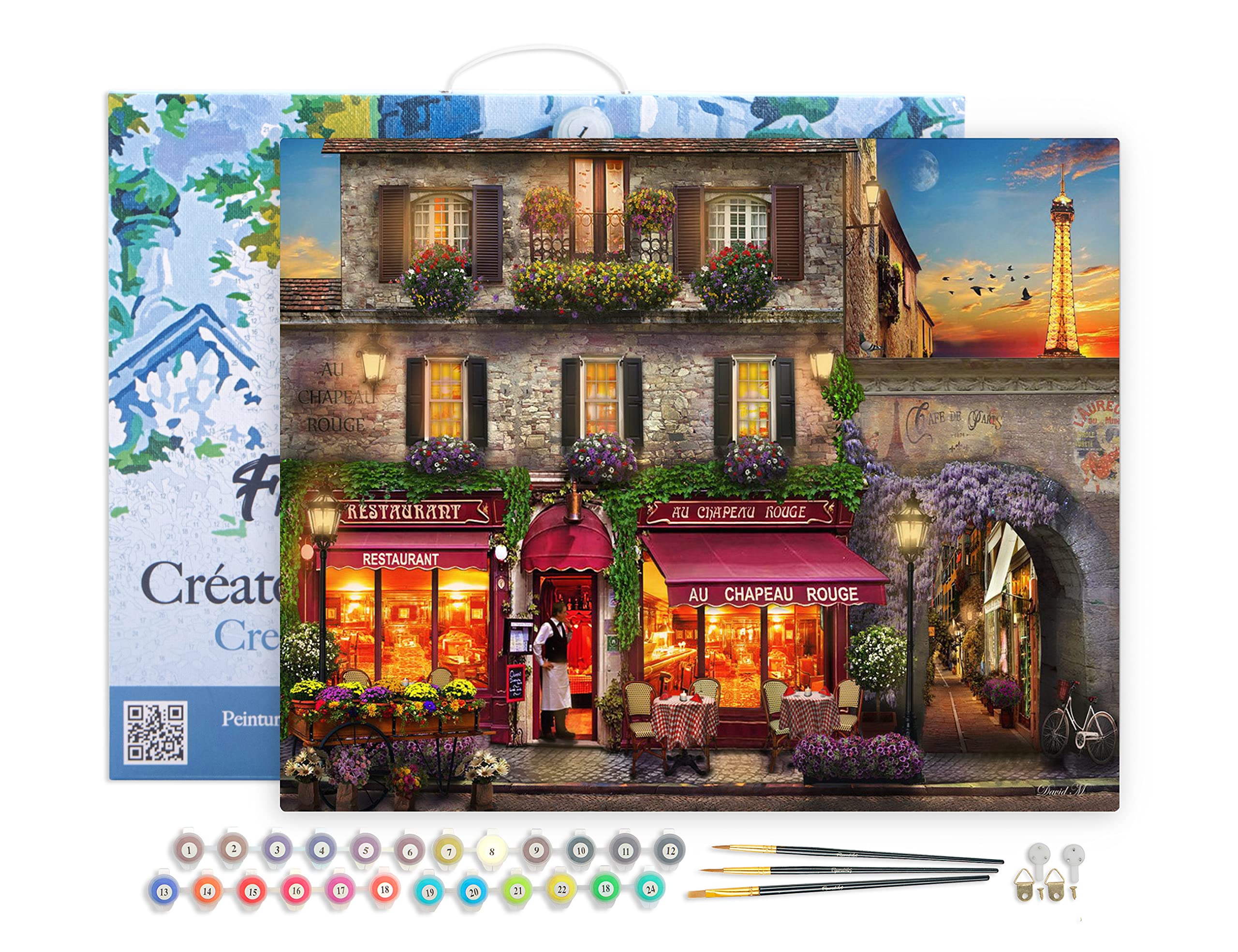 Figured'Art Paint by Numbers for Adults with Frame Chapeau Rouge Restaurant 40x50cm - Craft Art Painting DIY Kit Canvas Already Stretched on a Wooden Frame