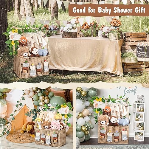 Miniatura 7 de Caja de madera tejida para baby shower, cesta de almacenamiento plegable con asas, caja de regalo tejida a mano para baby shower y artículos