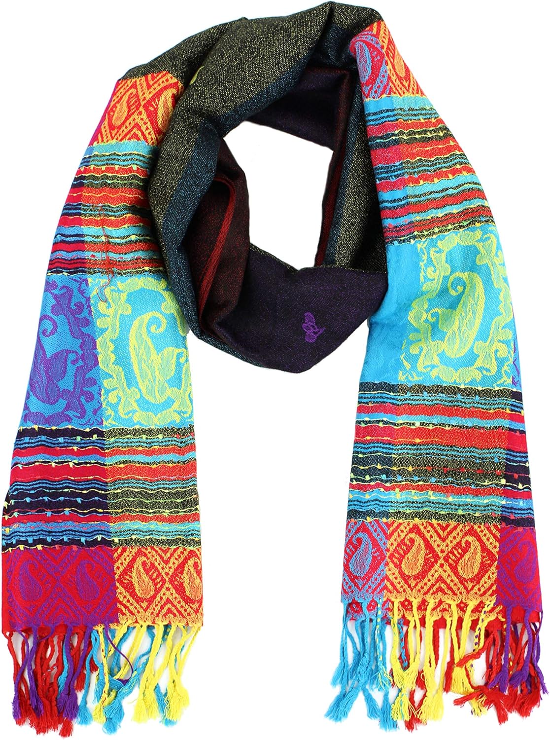 PASKMLNA Double Side Multi Colors Silky Tropical Colorful Exotic Pashmina Wrap Shawl Scarf Rave - Image 3