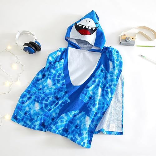 Miniatura 6 de Beach House Figural Shark - Poncho de playa y baño con capucha para niños, color azul, 48.00 x 24.00 pulgadas