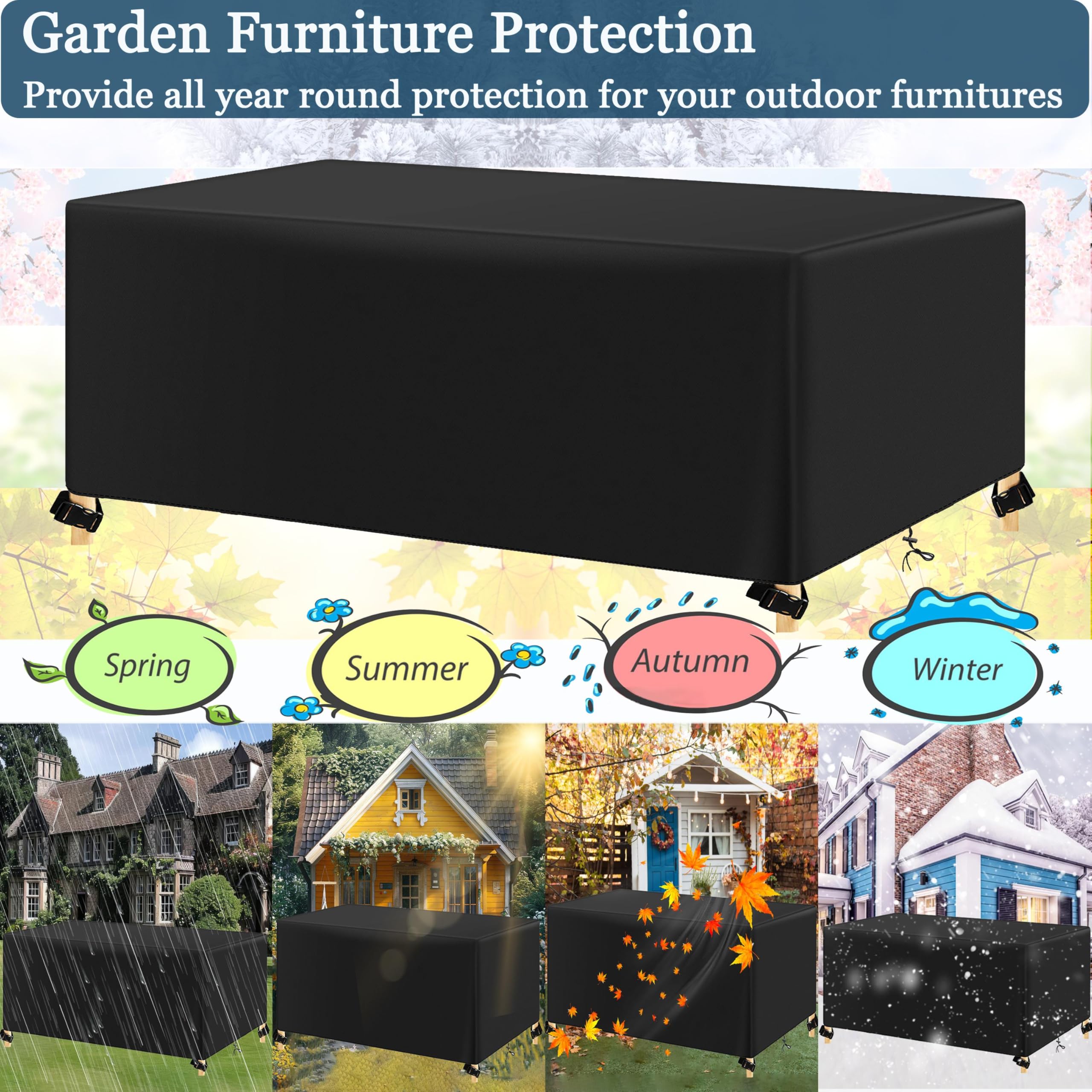 Wasserdicht Gartenmöbel Abdeckung 330x215x85cm/LxWxH Wetterfest Winddicht Anti-UV 420d Oxford Gewebe Abdeckplane Loungemöbel für Gartensofas,Gartentisch Sitzgruppe Abdeckhauben für Möbelsets