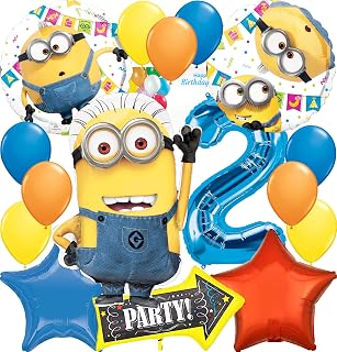 Minions Birthday Party Supplies Foil Balloon Bouquet Decoration, Multicolored, Party Accessory, for 2nd Birthday Amscan41894,29954