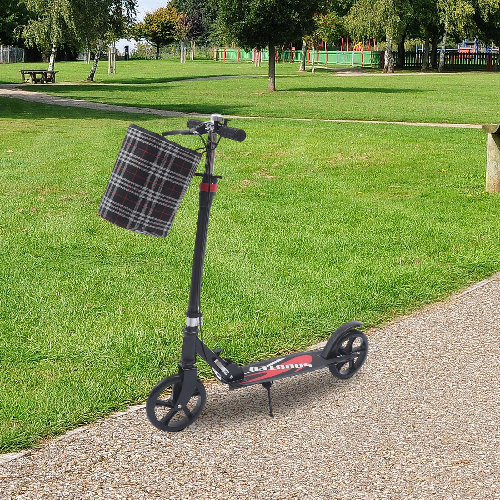 Składany skuter, dwukołowy City Work Mobility hulajnoga ze składaną kierownicą, dwukołowa hulajnoga miejska, składana hulajnoga w stylu T, koła 200 mm, hamulec ręczny, regulowana 91-106 cm