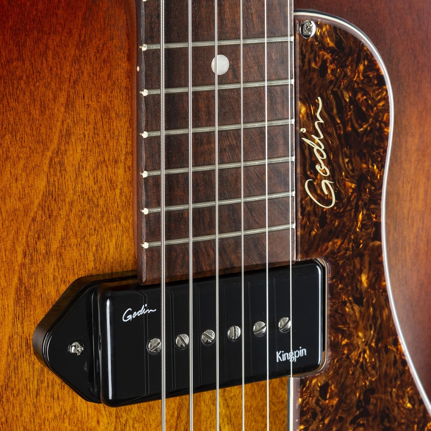 Godin 5th Avenue Kingpin P90 Jazz-Style Acoustic Electric Guitar Bundle , Cognac Burst