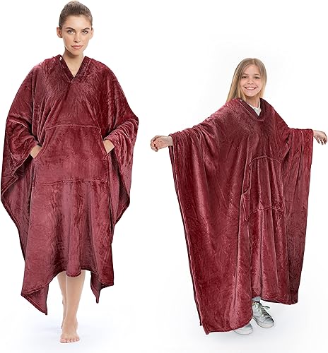 Manta tipo poncho súper suave y cómoda de felpa, regalo para adultos, mujeres, hombres y niños, para interiores y exteriores, 55 x 80 pulgadas,