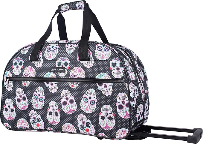 review Betsey Johnson Designer Carry On Luggage Collection - Lightweight Pattern 22 Inch Duffel Bag- Weekender Overnight Business Travel Suitcase with 2- Rolling Spinner Wheels (Skull Party)