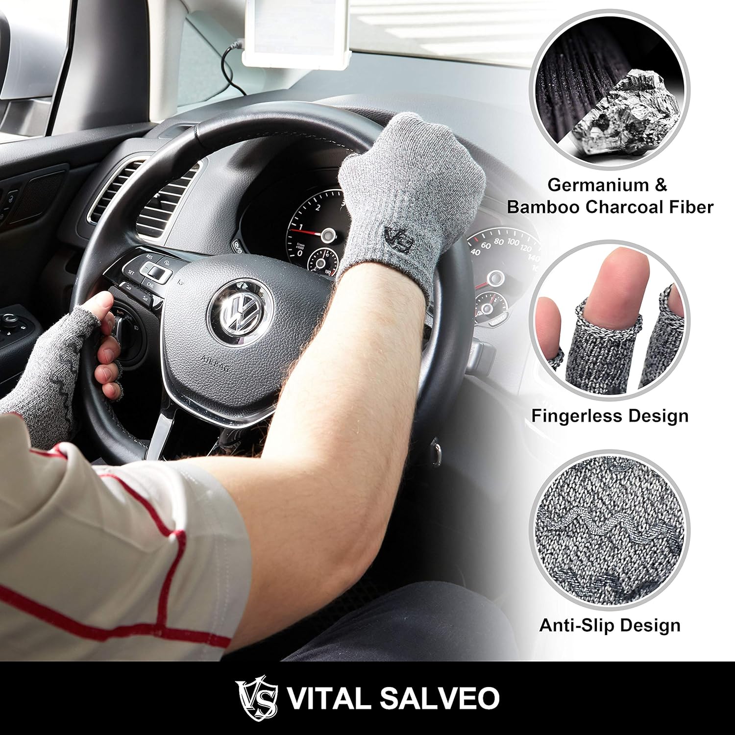 Bіg Sаlе Vital Salveo-Fingerless Compression Arthritis Gloves-Relieve Pain for Rheumatoid, Carpal Tunnel Arches, Typing. Men and Women and Daily Support Half Finger Recovery Gloves (1 Pair)-Light Grey-S/M