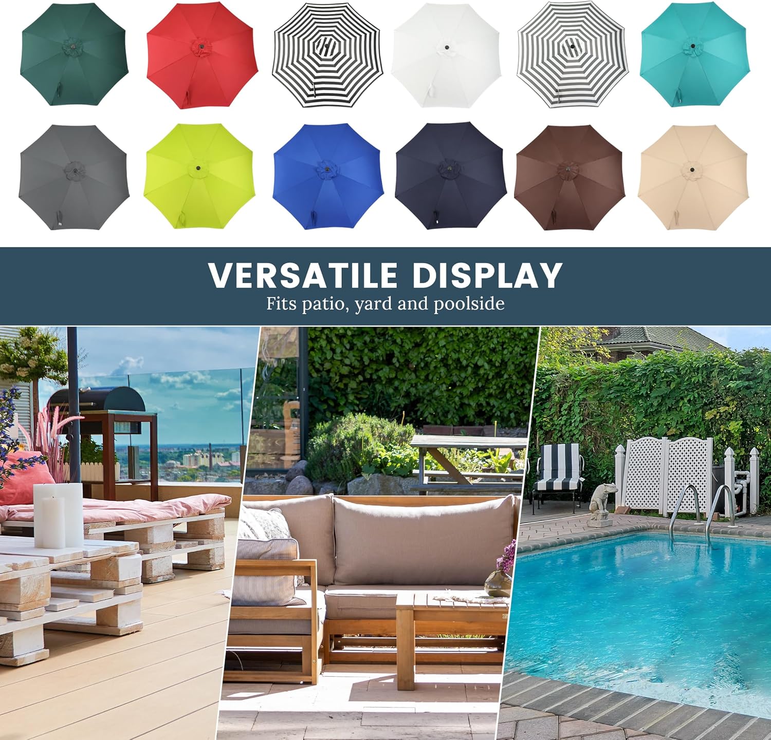 WO Home Furniture Patio Umbrella 9ft Outdoor Market Table Round Umbrella Sun Shade