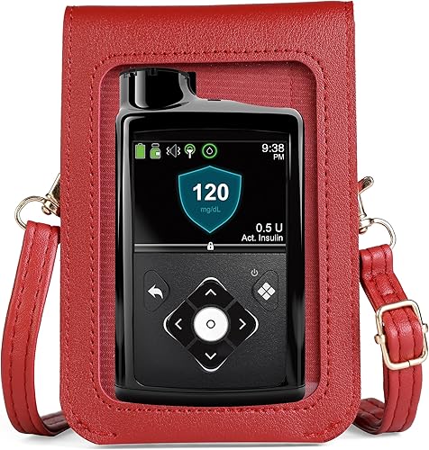 Miniatura 4 de Bolsa de transporte con ventana transparente y bolsillo para bomba de insulina mínima Medtronic 630G 640G 670G770G780G (todos los modelos), Rojo -