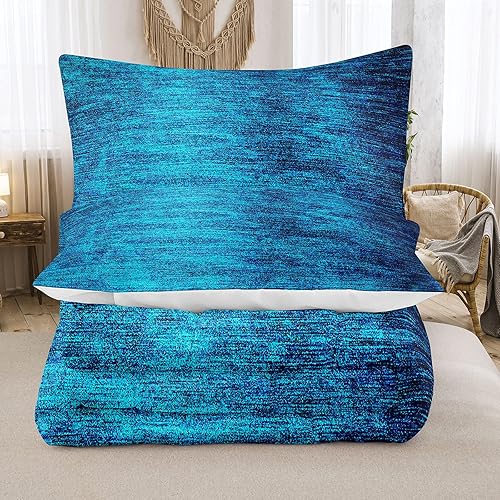 Miniatura 4 de NINENINE Juego de ropa de cama azul tamaño matrimonial para niños, niñas y adolescentes, juego de ropa de cama con estampado azul mate, juego de