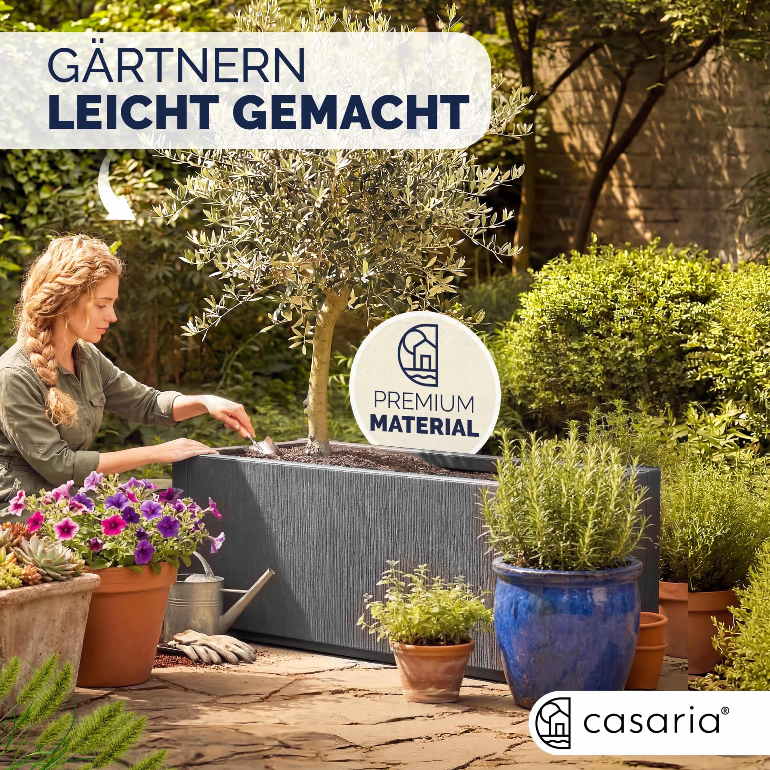 Casaria® 2X Blumenkasten 'Ethica' 80L 80x36x35cm Ablaufboden Kunststoff Winterfest Garten Pflanzkübel Übertopf Pflanzkasten Blumenkübel Anthrazit
