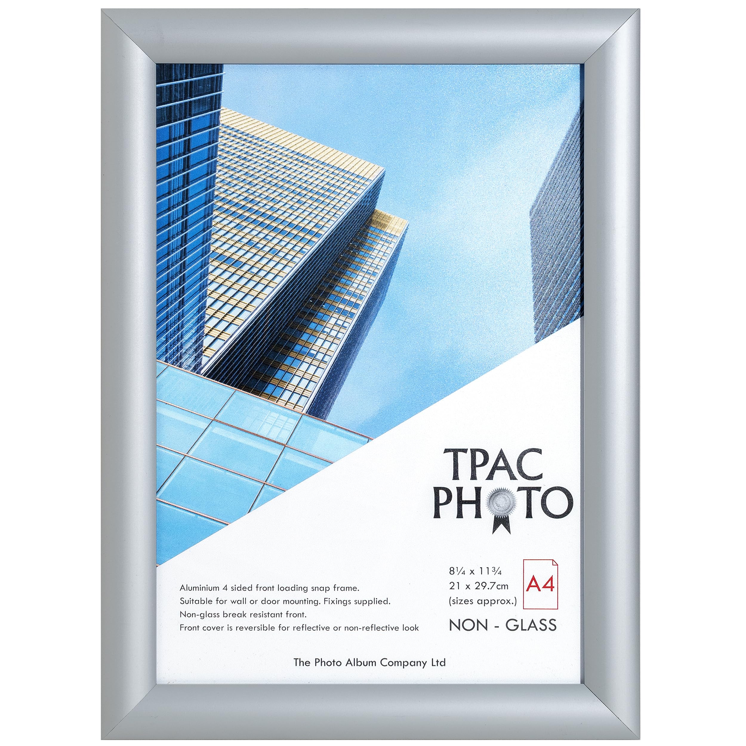 The Photo Album Company Limited Silver | Snap Frame | A4 (21X30cm), Satin Finish, Metal, Rectangular | Wall Mount, Acrylic Front, Aluminium Frame | Easy Poster Change, Display Protection