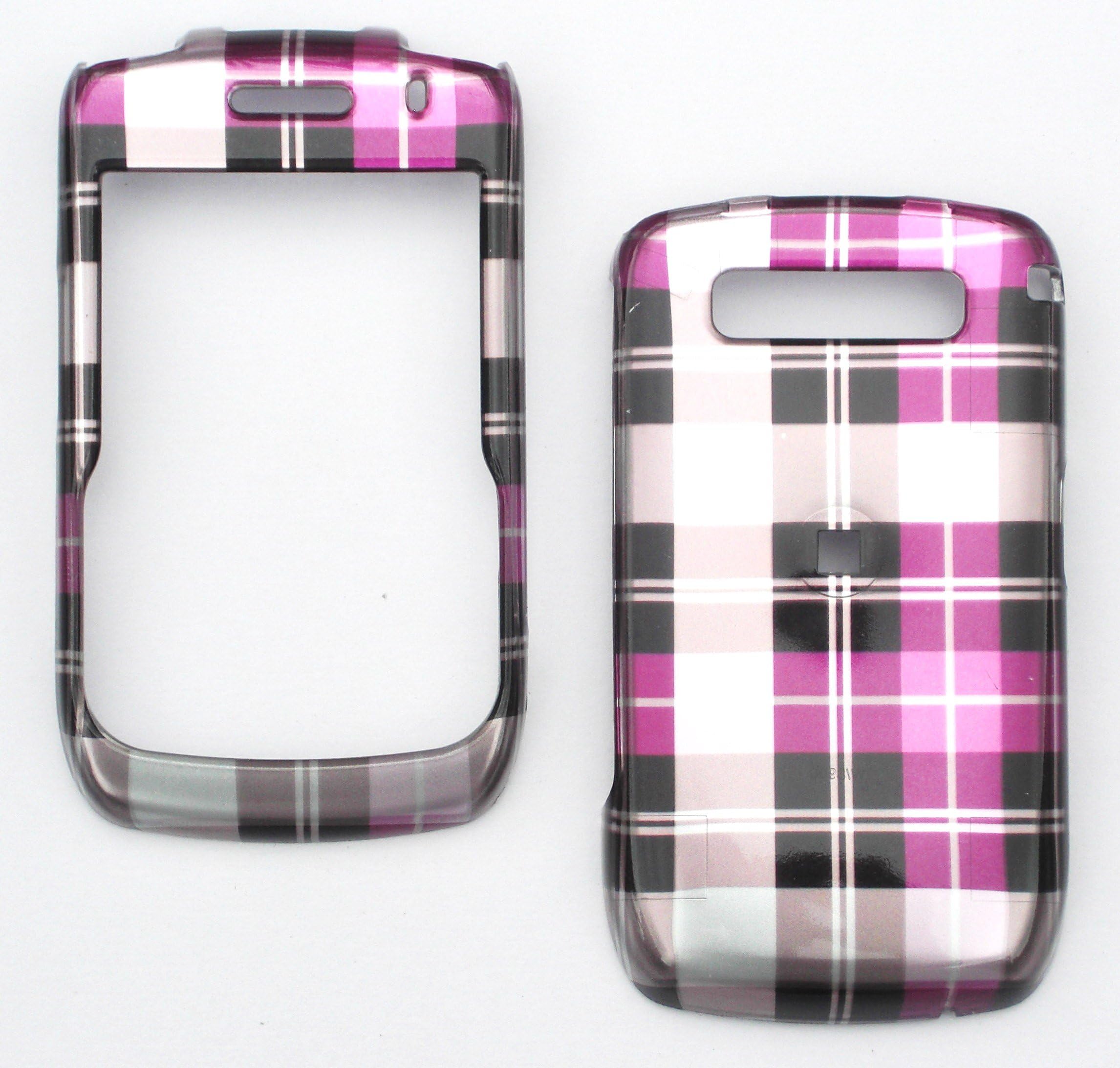 HOT PINK 3D PLAID snap on cover faceplate for Blackberry 8900