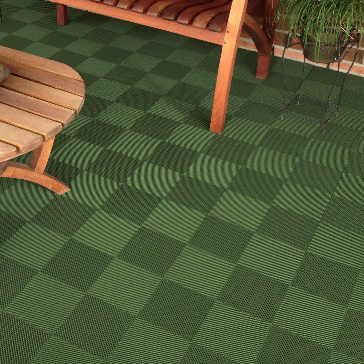 B2US5030 Deck and Patio Flooring Interlocking Tiles Perforated Pack, Green, 30-Pack