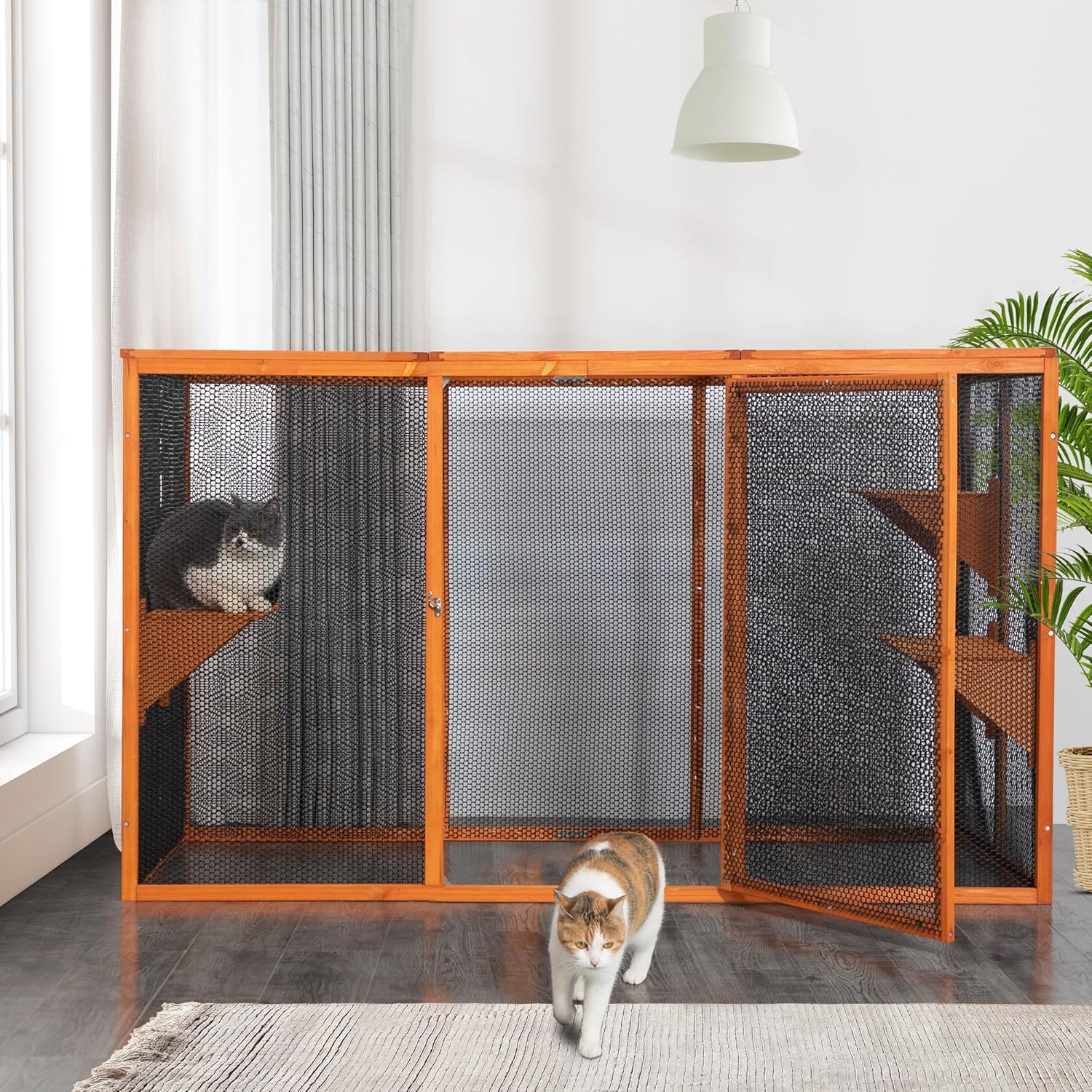 VORA Cat Cage, Wooden Catio Outdoor Cat Enclosure with 3