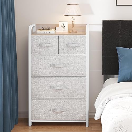 Miniatura 2 de YITAHOME Cómoda de tela con 5 cajones, unidad organizadora de torre de almacenamiento para dormitorio, sala de estar y armarios, marco de acero