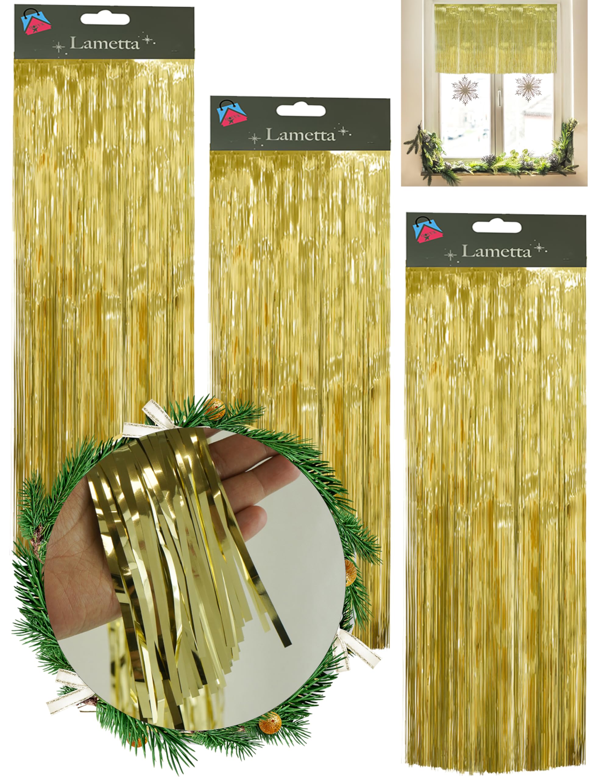 SRVertex Pack of 3 Christmas 1.2M Lametta Strands Angel Hair Xmas Tree Decoration (Gold Lametta Strands)
