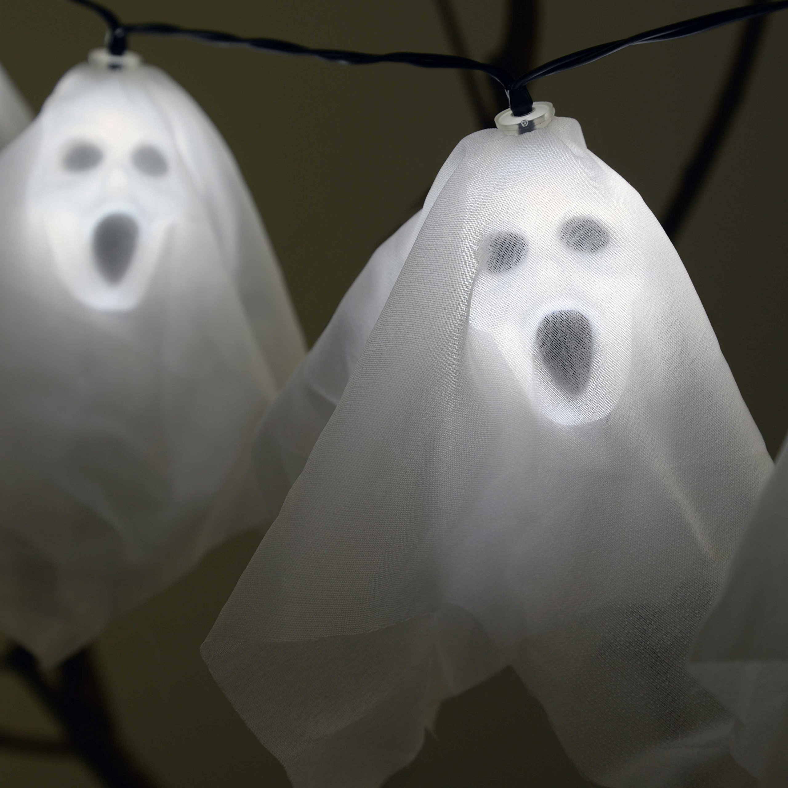 WeRChristmas Mesh Fabric Shades Halloween Decoration with 10-LED Skull - White, 10 LED - Image 2