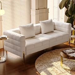 homary Sofa 79 Boucle Upholstered Sofa Modern White Couches for Living Room 3 Seater Sofa Couch with Pillows