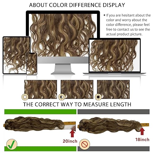 Miniatura 7 de Lacer Extensiones de cabello rizado con clip, de 14 pulgadas, color rubio miel con marrón oscuro, extensiones de cabello humano grueso, extensiones