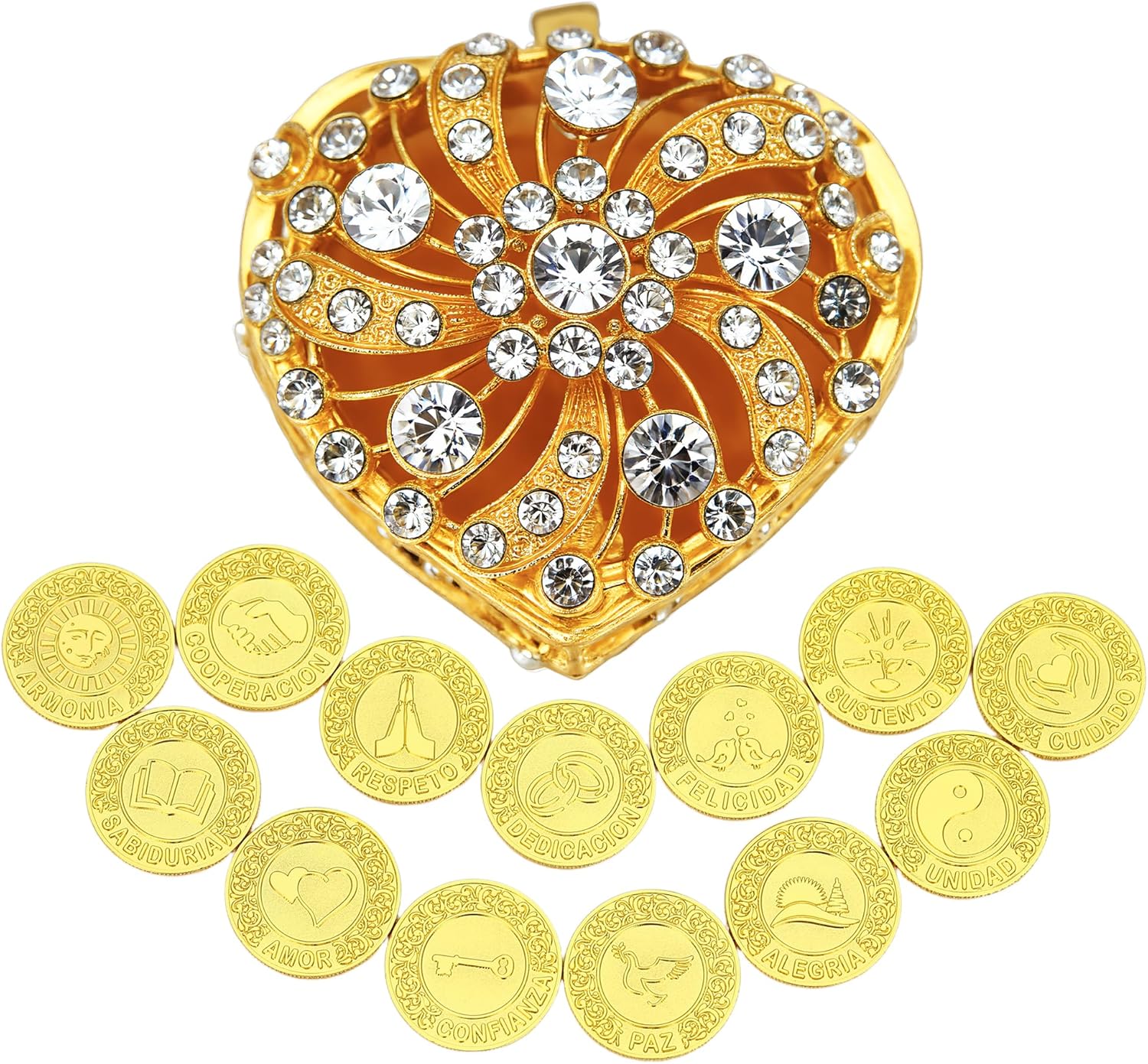 TINGKU 13 Spanish Words Las Arras para Boda Catolica, Wedding Unity Coins Set with Heart Shaped Box, Bodas Accesorios for Wedding Ceremony, Aras de Matrimonio-Silver Coins DD