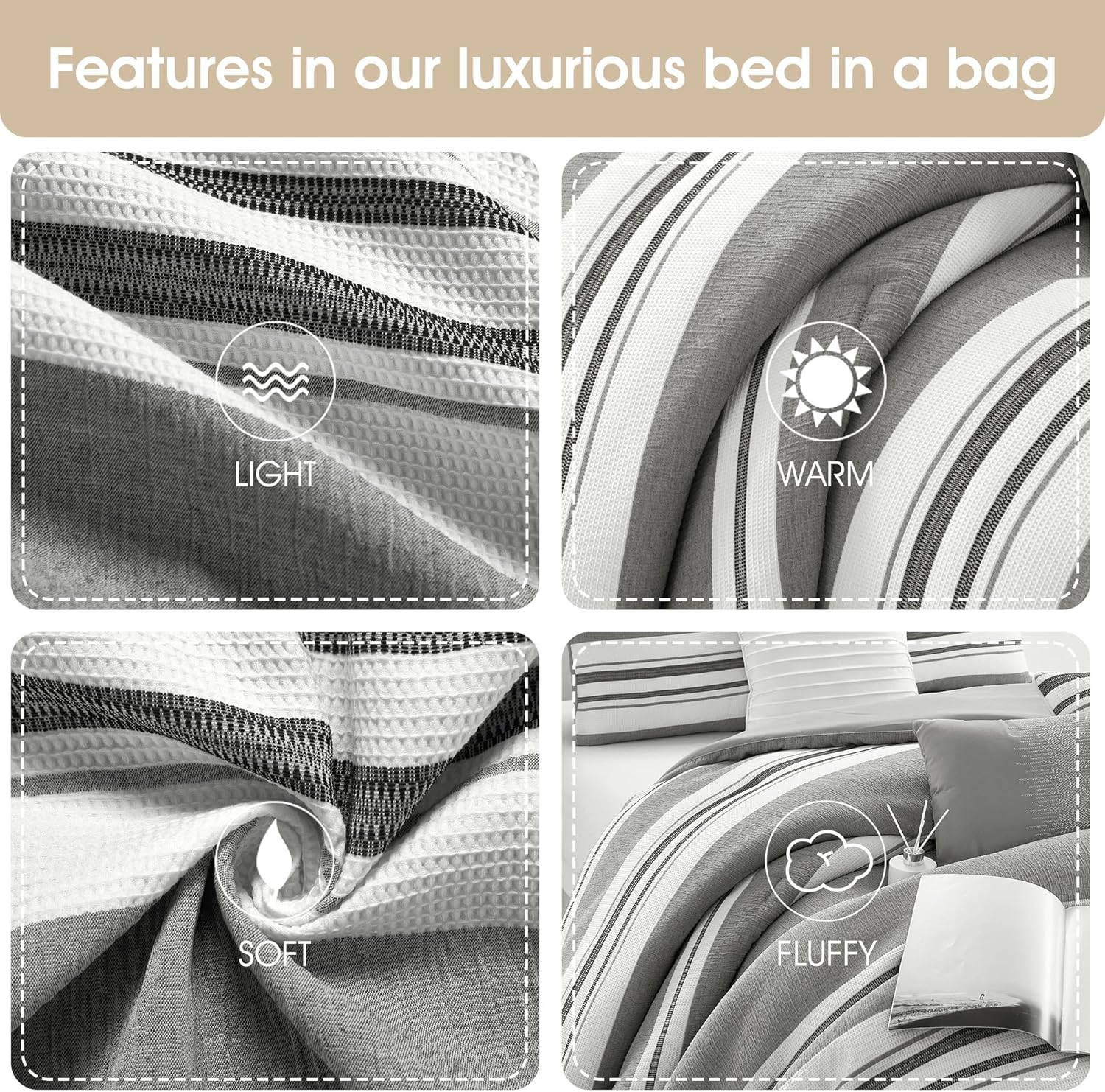 Stratford Park White Grey Comforter Set Queen Size, 7 Piece Geometric Jacquard Bedding Set, Matching Bedskirt, Pillows & Shams, Curtains