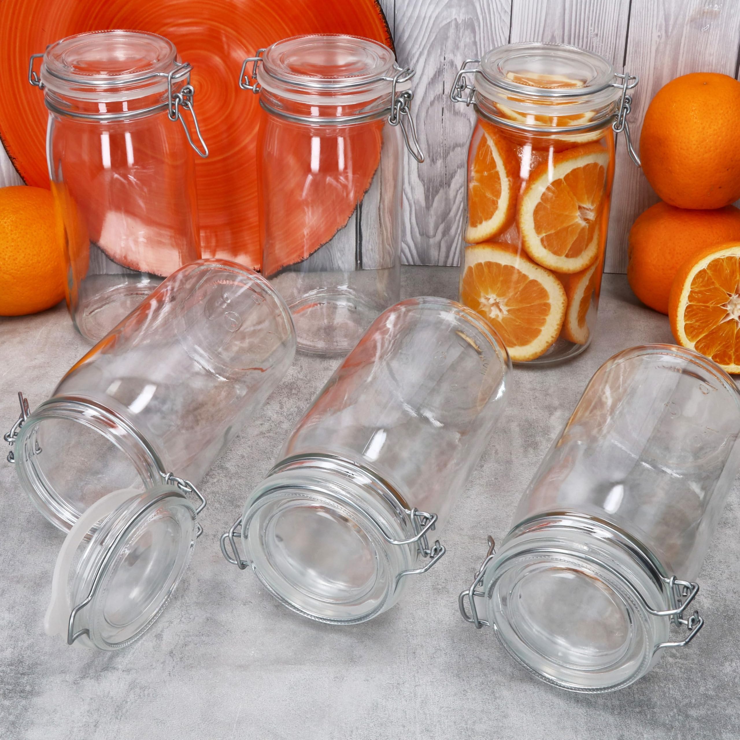MamboCat Norma - Set di 6 barattoli ermetici rotondi, 1,5 l, con chiusura a gancio, ideali per inscatolare, fermentare e conservare