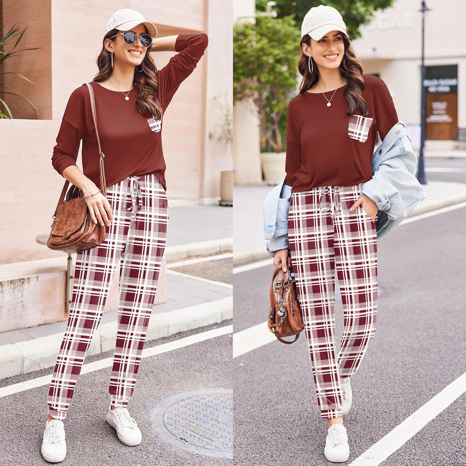 Ekouaer Womens Pajamas Set Long Sleeve Christmas PJ Sets Soft Lounge Set for Women Sleepwear Joggers with Pockets - Image 5