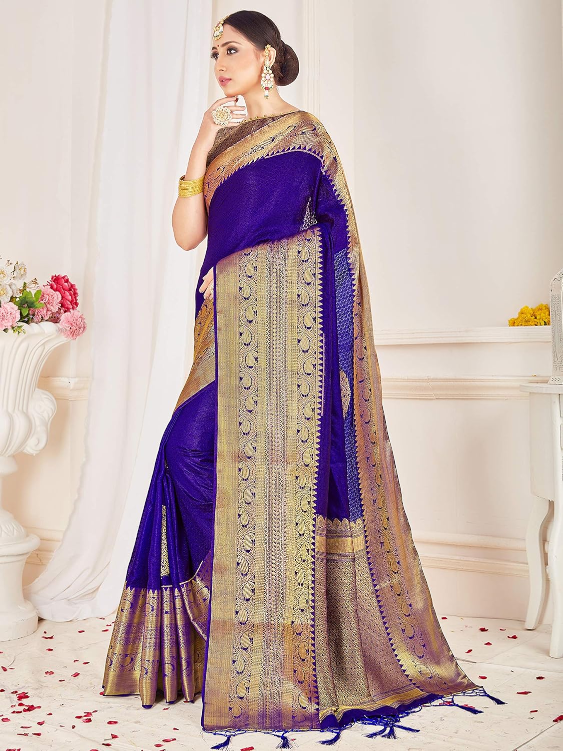 Designer Bollywood Sari Nozze Donna Kanchipuram Stile Arte Seta Sari - Foto 5