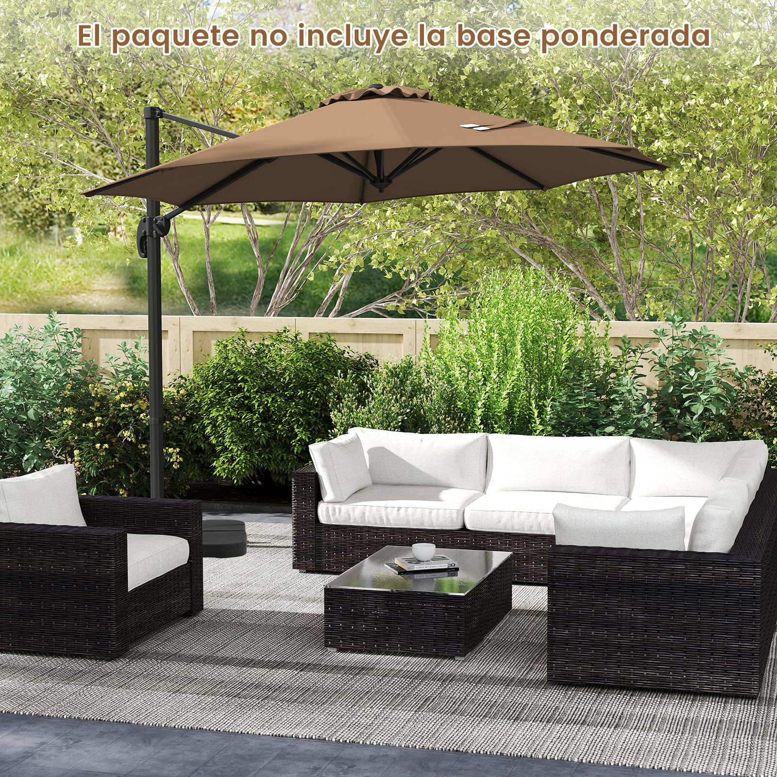 COSTWAY Sombrilla Terraza Exterior 3x3 m, Parasol Jardin Redondo con Rotación de 360°, Base Cruzada, 5 Inclinaciones Ajustables, 8 Varillas, Manivela, Sombrilla Excéntrica para Jardín Patio