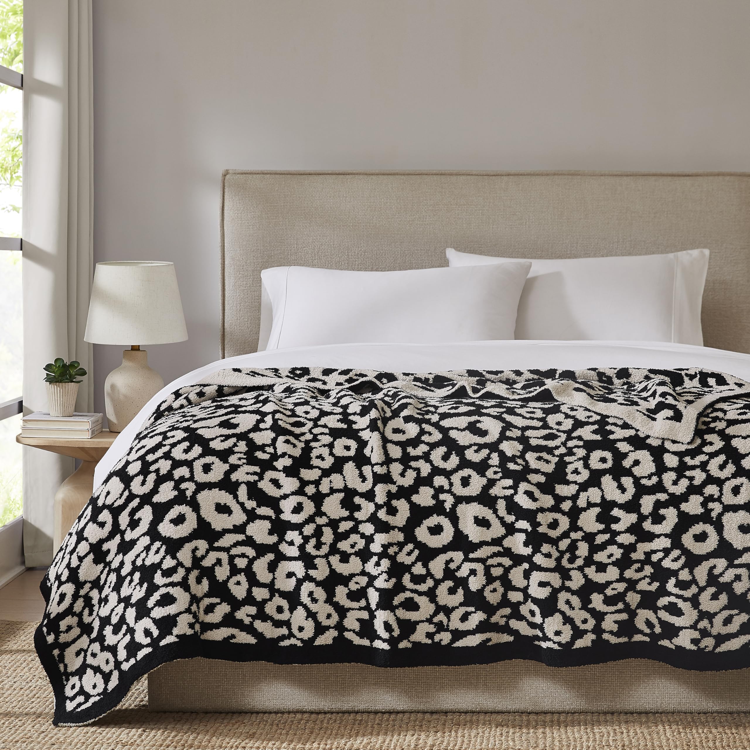 Super zachte luipaard cheetah print beige plaid 152 x 203 cm omkeerbaar, veren gebreide microvezel comfortabele gezellige lichtgewicht pluizige pluizige warme schattige voor bank bank stoel bed