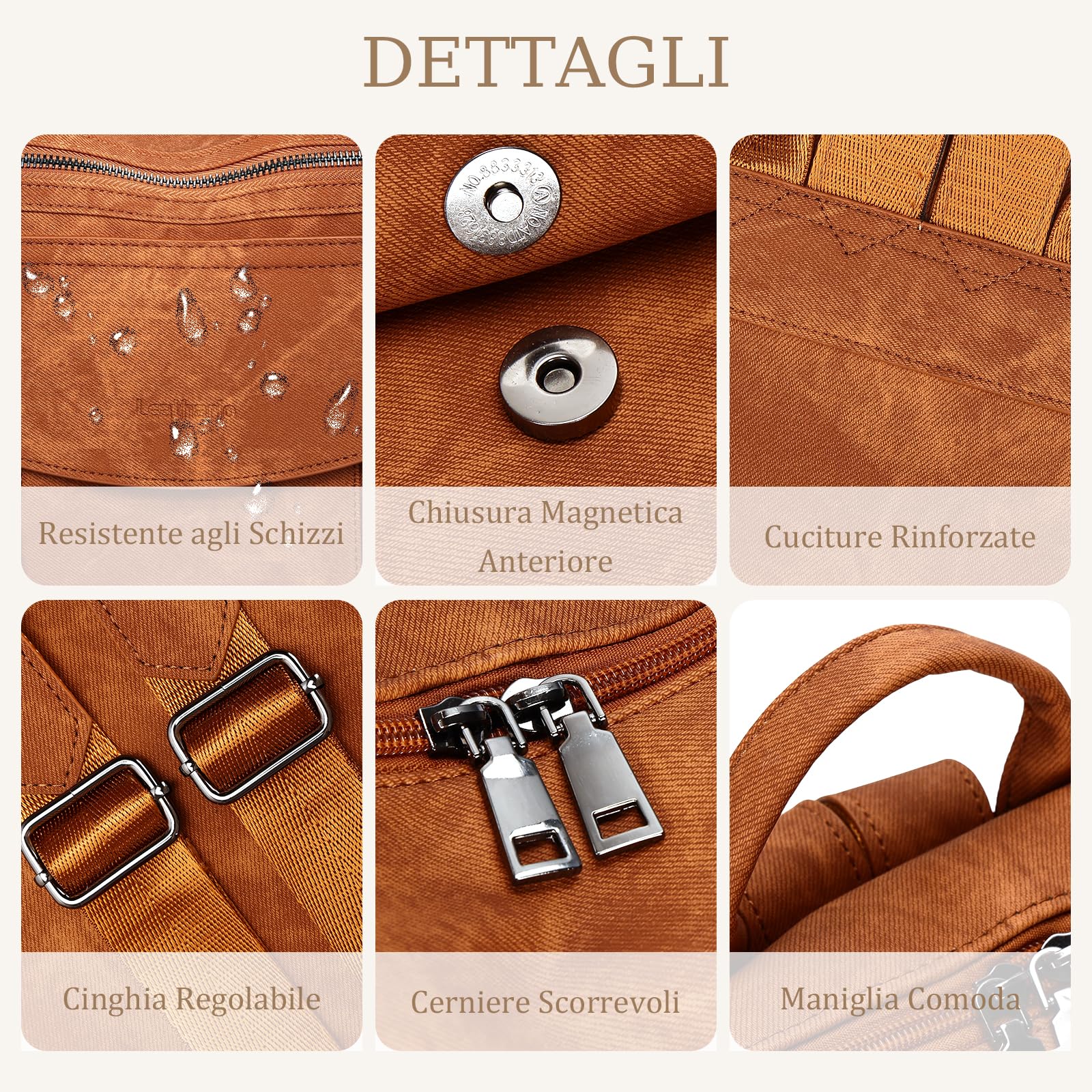 Zaino Donna in Pelle Vegana Impermeabile e Antifurto, Zainetto Elegante per Laptop, per Ufficio, Università e Viaggio