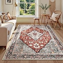 Lahome Boho Tribal Area Rug - 5x7 Red Red Large Bedroom Rug Soft Dining Room Mat, Turkish Non Slip Machine Washable Living Room Carpet for Entry Way Sunroom Dorm Kitchen Camper