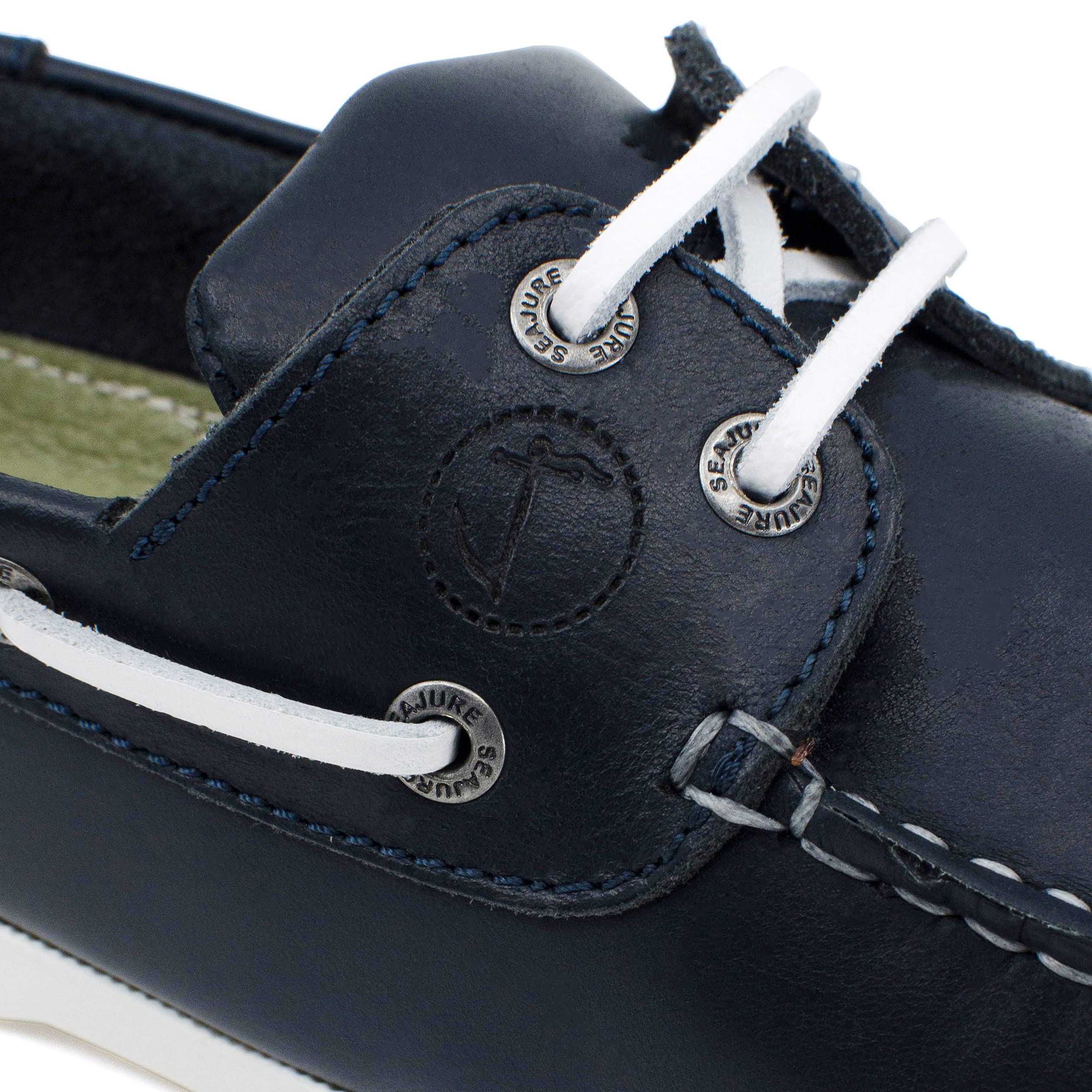 Seajure Chaussures Bateau pour Femme Cannon en Cuir Bleu Marine