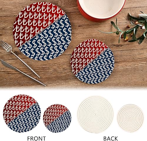 Miniatura 4 de Us Dollar Trivet Pot Holder Turkish Lira Round Woven Potholders Set Kitchen Placemats 2PCS Cotton Rope Table Hot Pads Stylish Coasters Heat