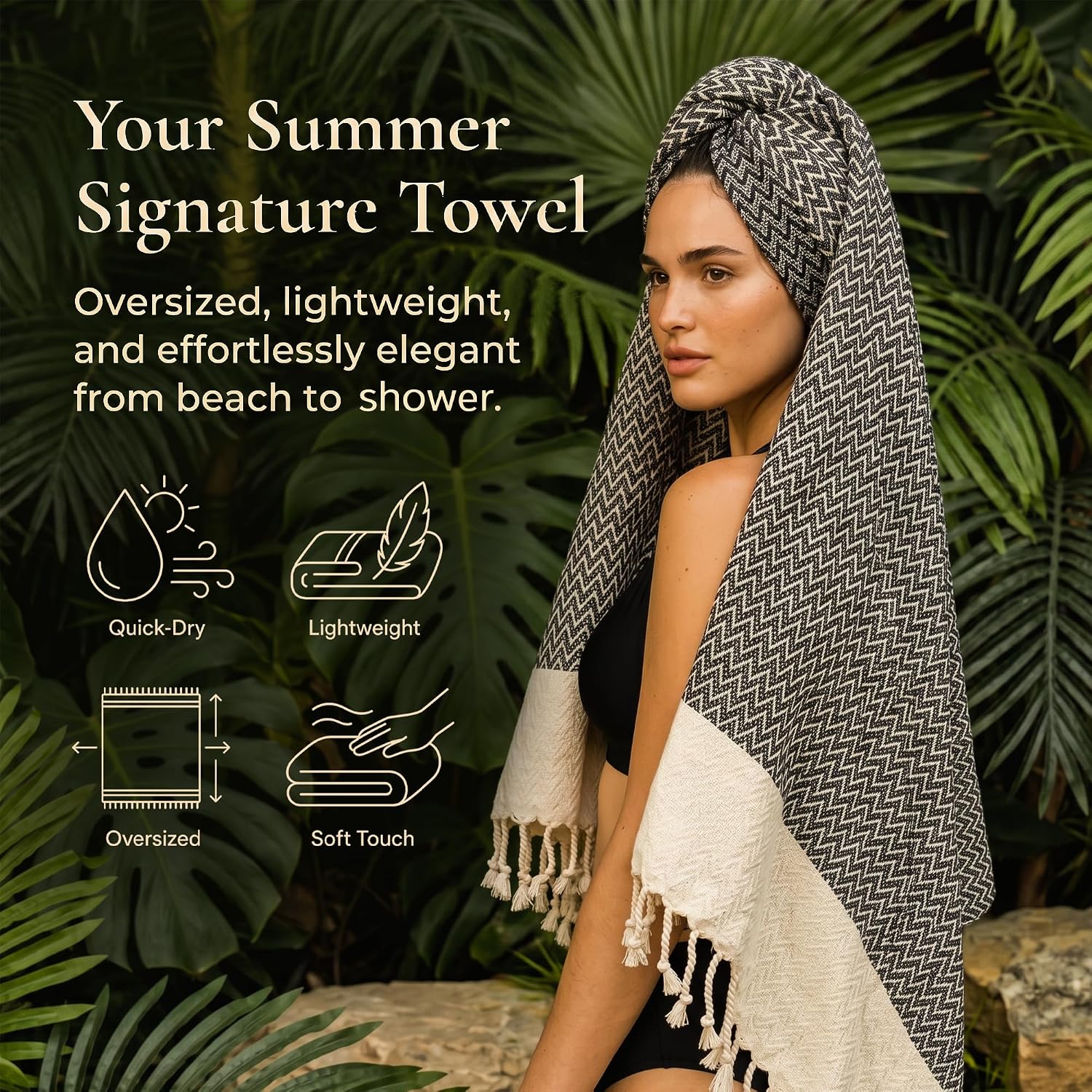 Madamelique Oversized Bath Towel 39"x71" - Pure Premium Cotton Large Bath Towel for Adults - Sand-Free, Ultra Soft & Absorbent, Quick Dry Bath Sheet for Spa, Pool, Travel - Black