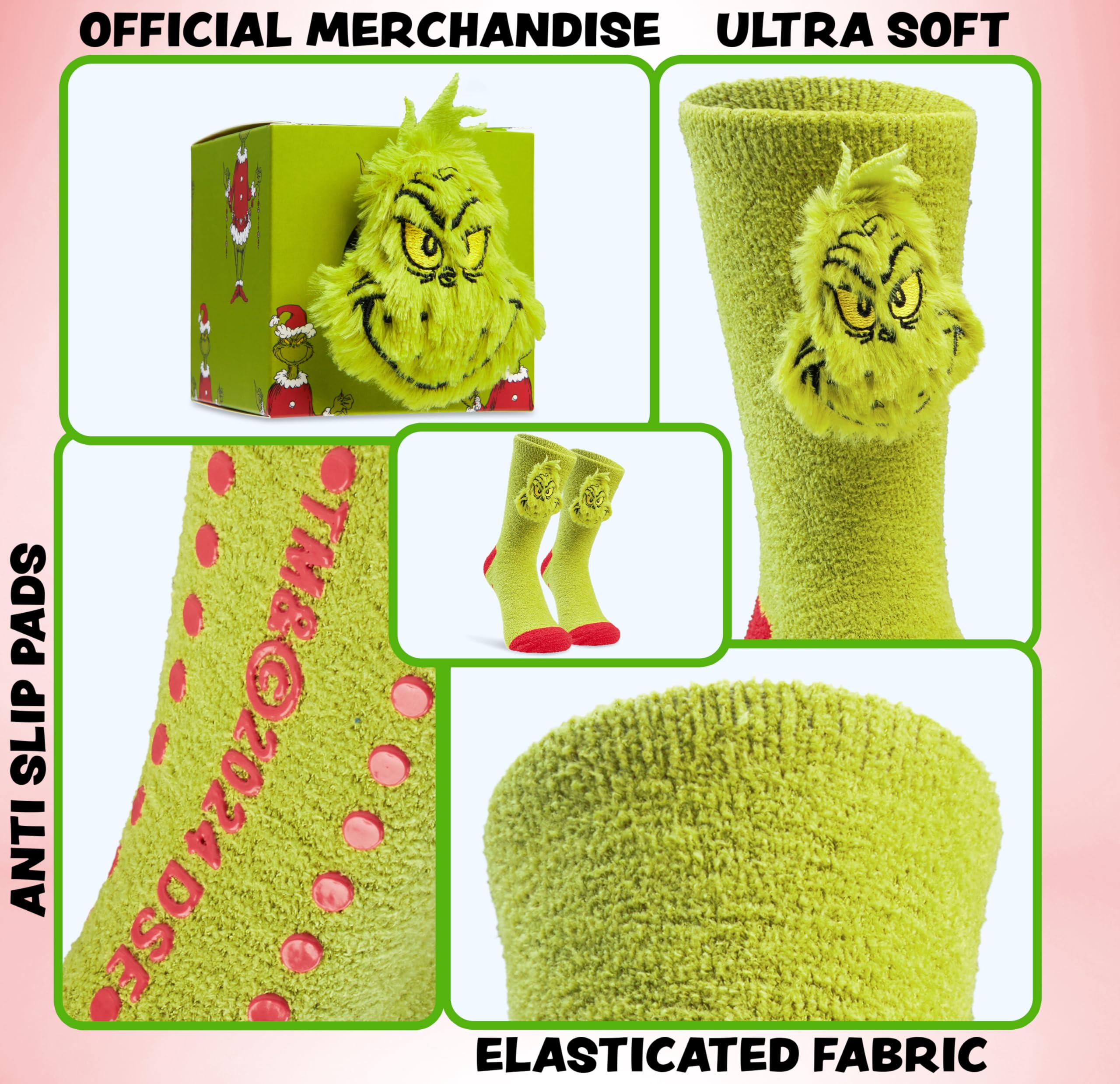 The Grinch Calcetines Antideslizantes Suaves para Hombre Talla 40–45, Antideslizantes Peluche Invierno, Regalos Hombres