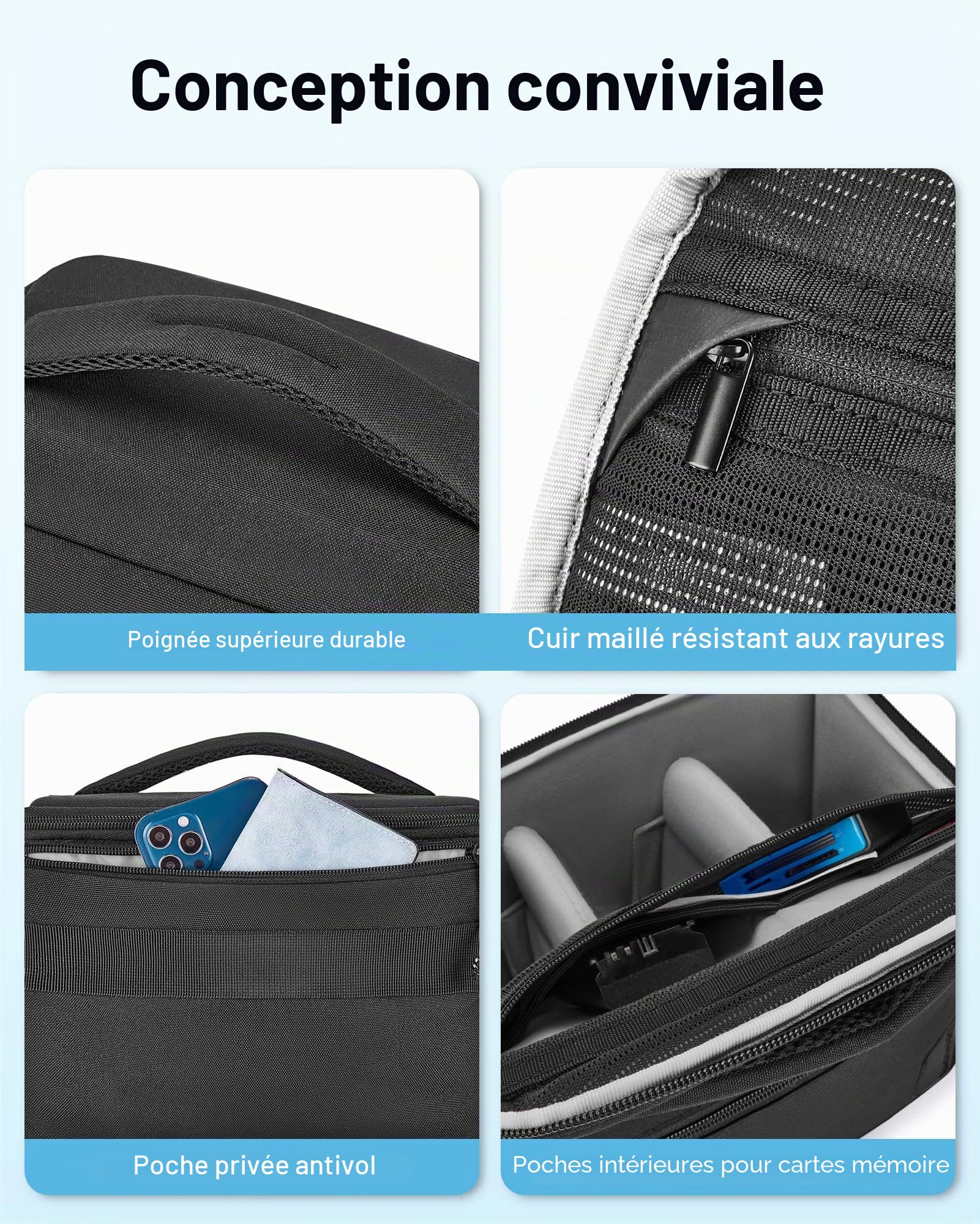 bagsmart Sacoche étanche pour appareil photo reflex numérique avec housse de pluie, petit étui pour petits trépieds, Noir , Valise