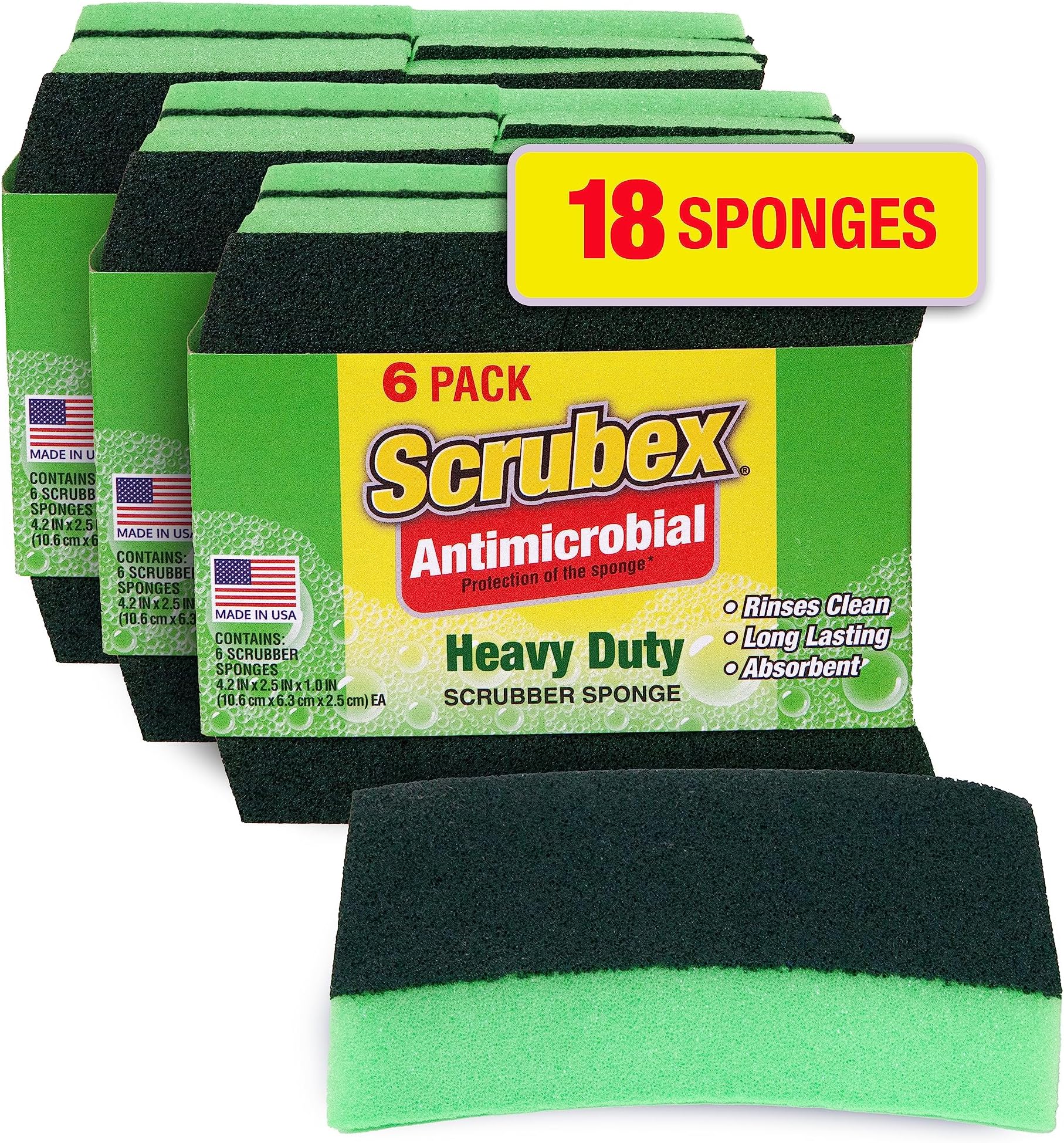Heavy Duty Odor Resistant Scrub Sponge, Multi-Purpose Sponge for Kitchen and Household, Safe for Non-Coated Cookware (18 sponges)