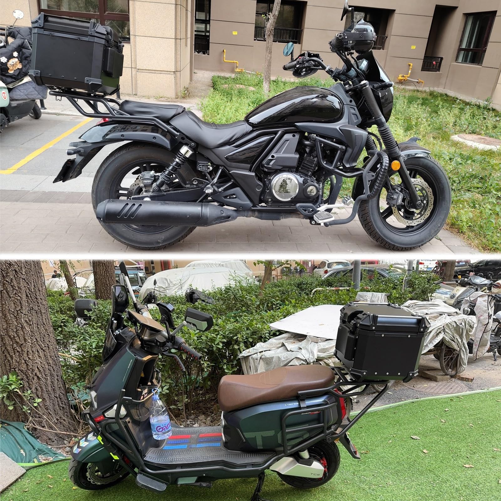 Baúl Moto Aluminio 45L Impermeable con Cerradura y Base Universal