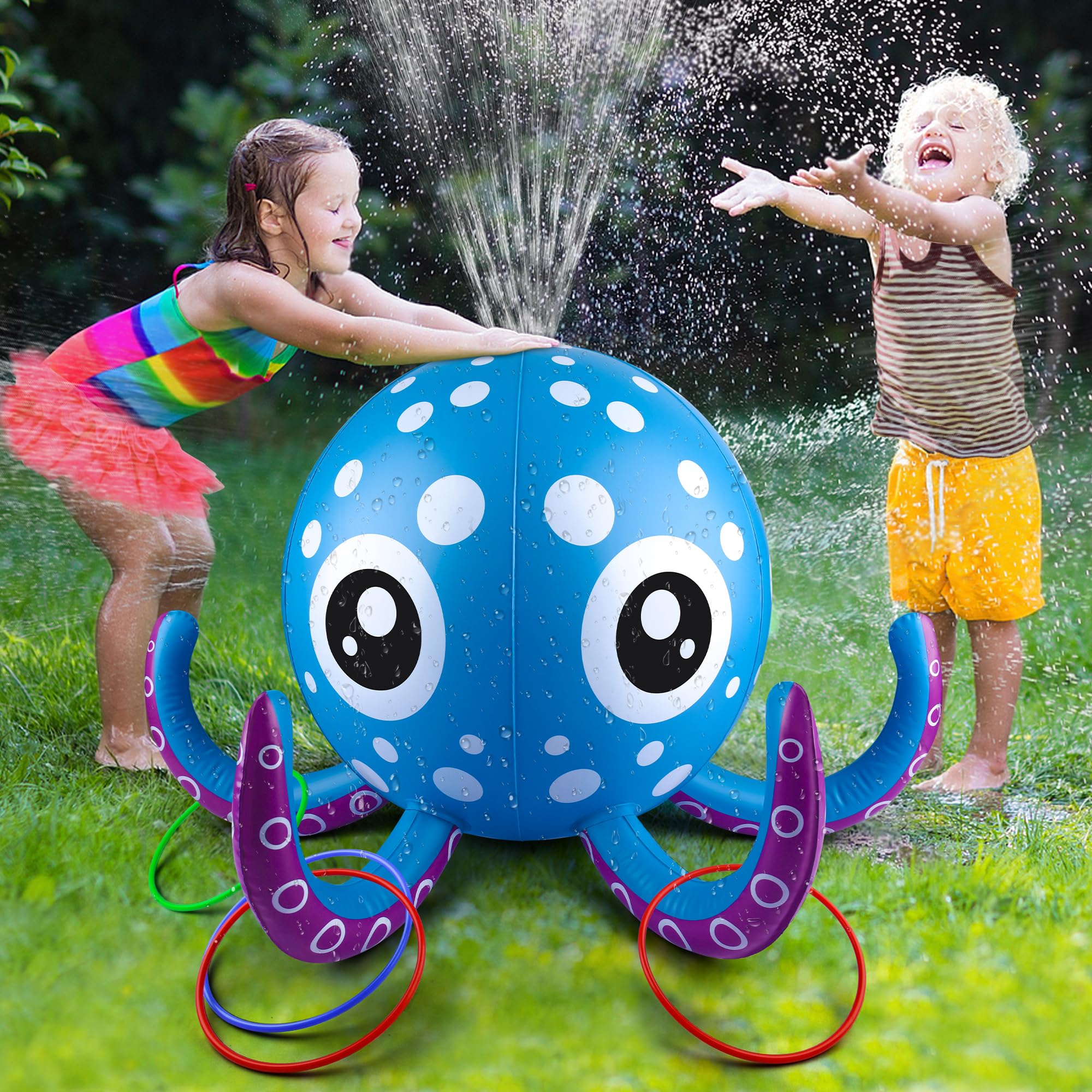 Photo 1 of Sprinkler for Kids Inflatable Octopus Water Toys with 6 Rings, Summer Outdoor Toys Backyard Water Spray Sprinkler Fun Pool Toys for 3 4 5 6 Years and Up Boys Girls Gifts