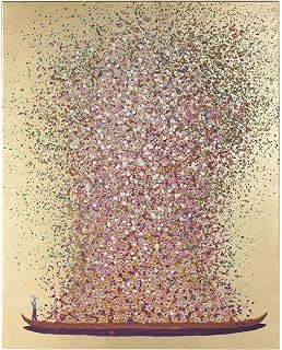 Kare Design Picture Touched Flower Boat Gold/Pink, Painting, Pastel Colours, Asian Style, Colourful Wall Picture, Canvas Canvas, Solid Wood Frame, Hand-Painted Details with Acrylic Paint, Abstract, 160 x 120 x 3.5 cm 160x120 cm Gold/Pink